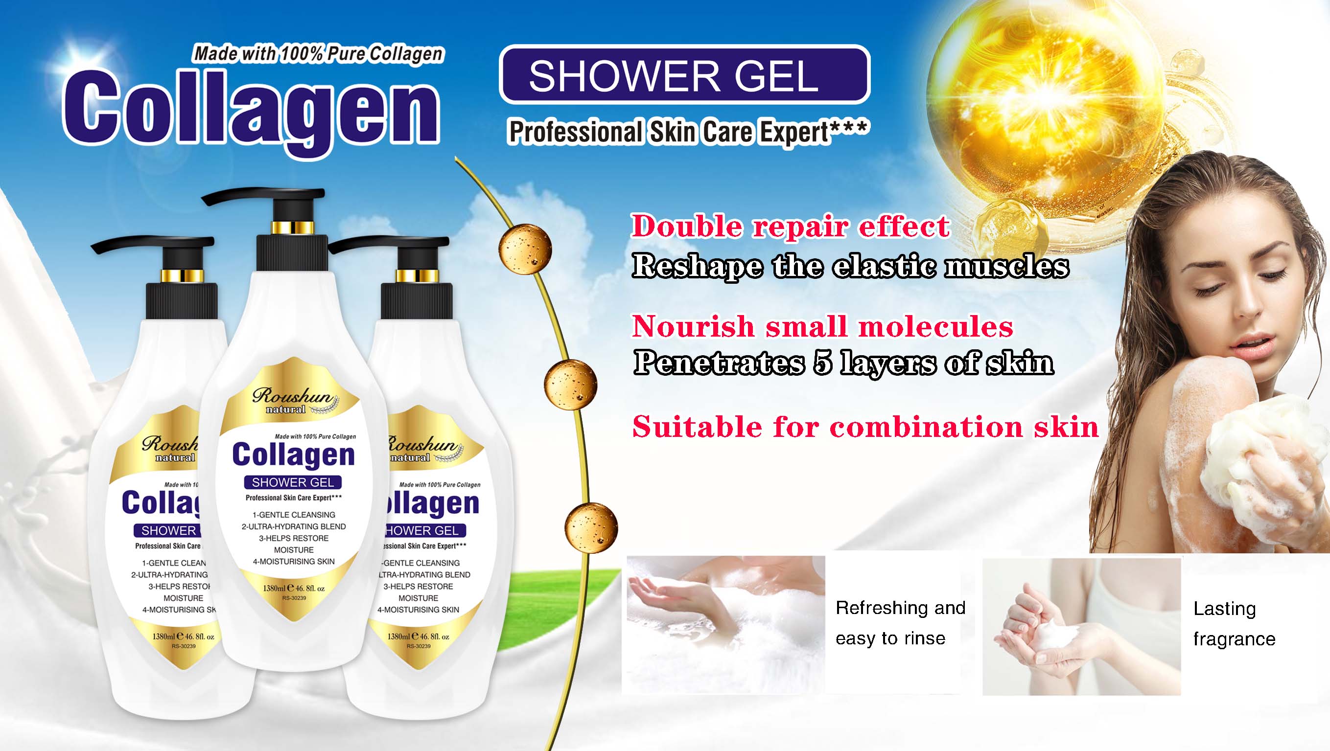 Roushun Collagen Body Wash Shower Gel For All Skin Type