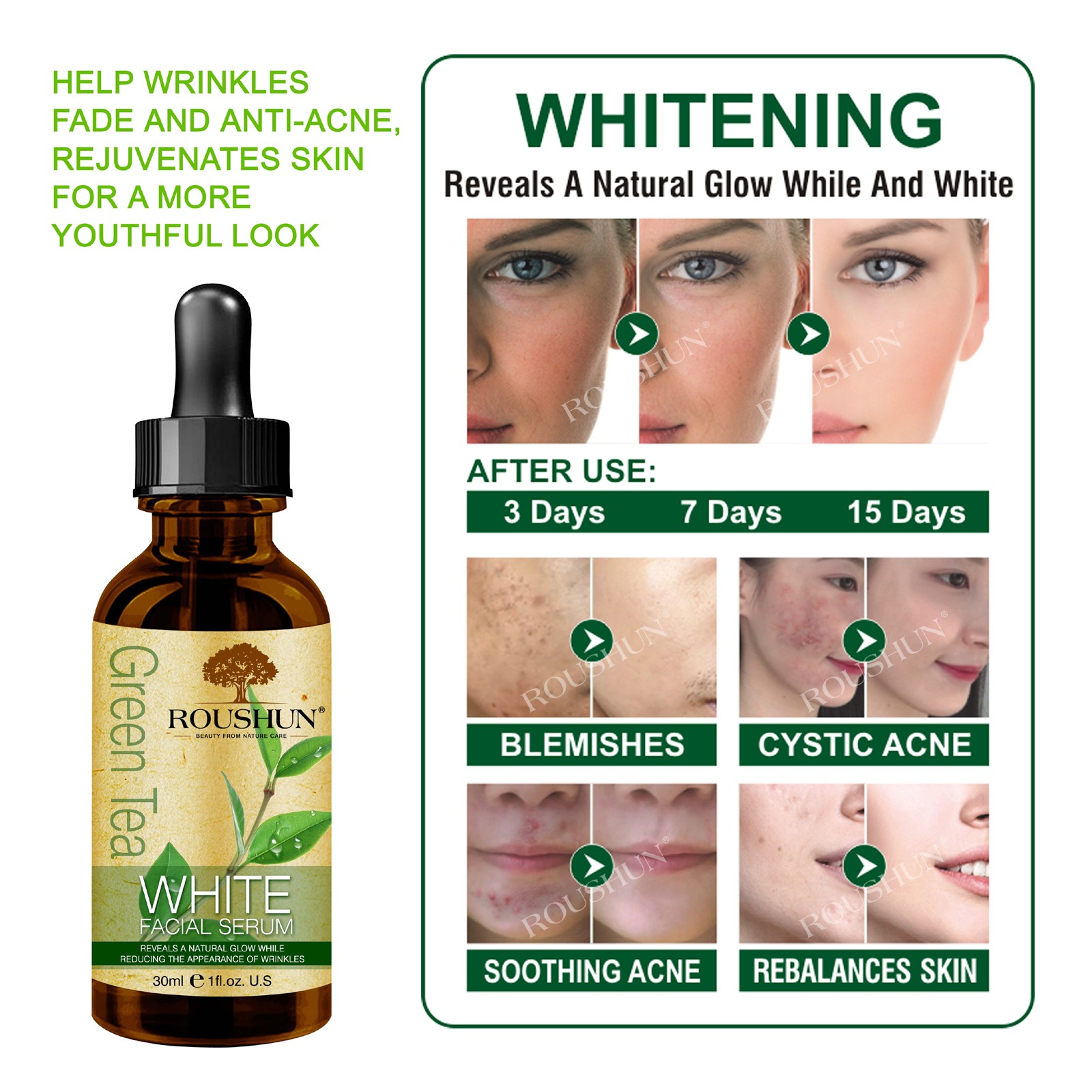 ROUSHUN C Revitalizing Serum 92% Organic Antioxidant Facial Treatment  Smooths Fine Lines & Wrinkles