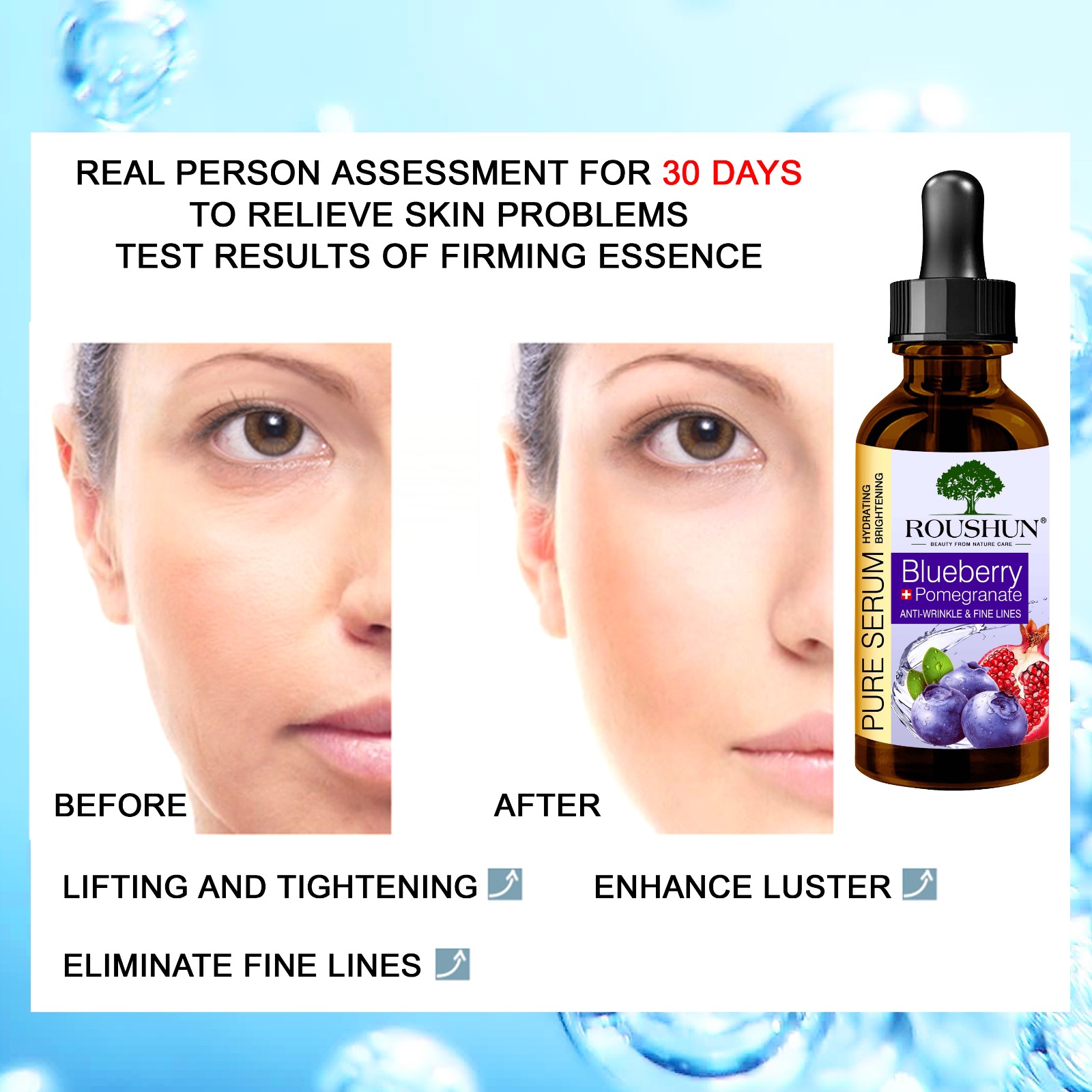 Roushun Pure Hydrating Brightening Anti-Wrinkle and Fine lines Moisturing  Blueberry Face Serum