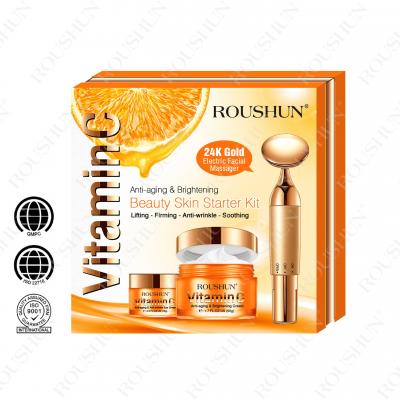 Roushun Vitamin C Eye Cream + Face Cream +24K Electric Facial Massager