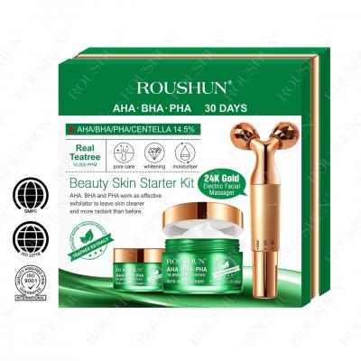 Roushun Tea Tree Eye Cream + Face Cream +24K Electric Facial Massager